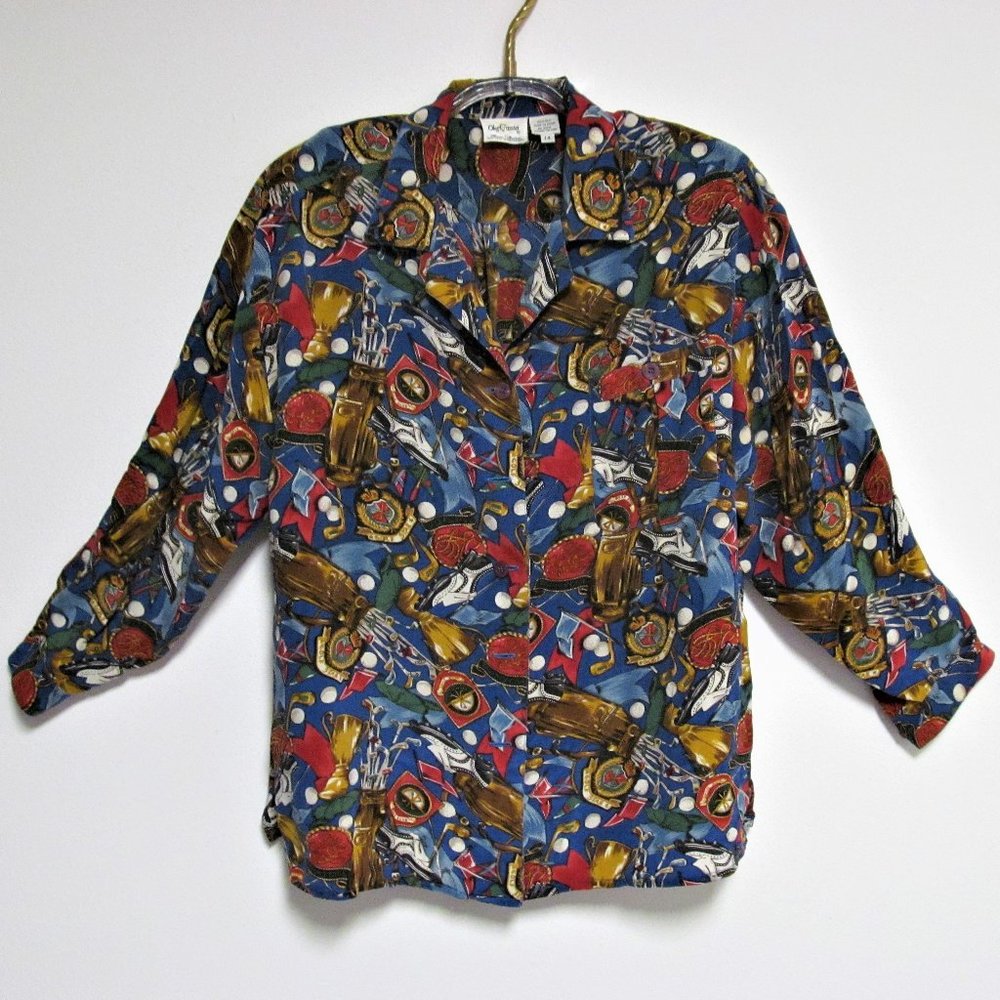 Oleg Cassini Womens Long Sleeve Silk Blouse Size 14